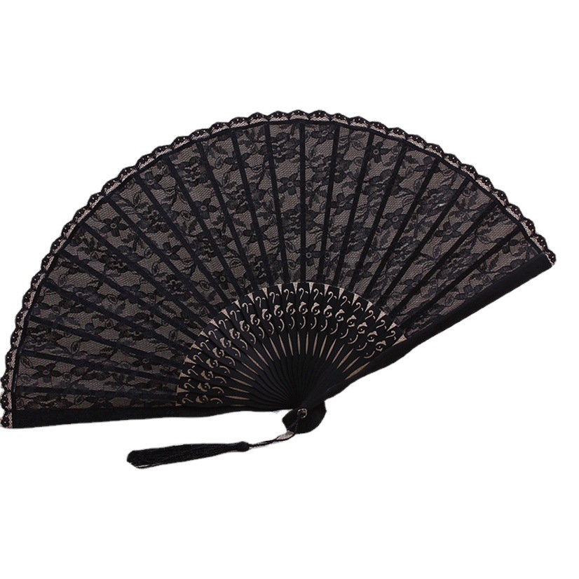 Venta al por mayor de la Fábrica de la vendimia de encaje ventilador femenino clásico ventilador plegable cheongsam accesorios República de China estilo corte ventilador femenino ventilador de baile de encaje