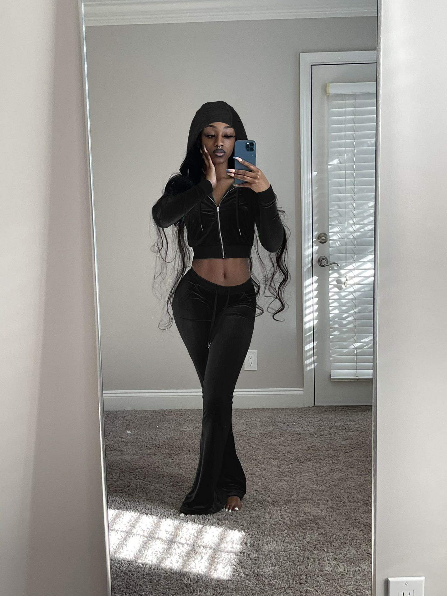 F172 European American Women's Clothing Cross-border Korean Autumn And Winter New Two-piece Hooded Casual Sports Velvet_ecoleips.com