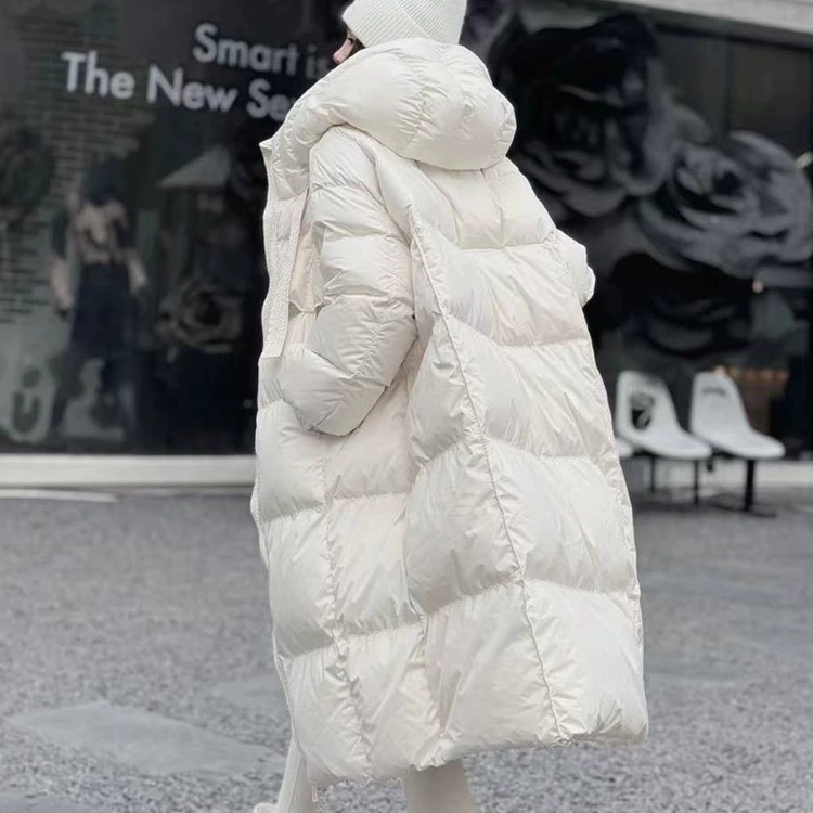 Пуховик, бархатный верх, утинный пух, длинный с капюшоном, off white или чёрный, размеры S–XL