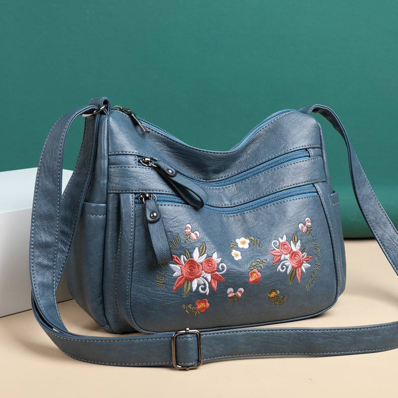 Women's Bag 2021 New Embroidered Shoulder Bag Soft Leather Large Capacity Crossbody Bag Middle-aged and Elderly Mother's Bag Women's Bag Women's Bag 2021 New Embroidered Shoulder Bag Soft Leather Large Capacity Crossbody Bag Middle-aged and Elderly Mother's Bag Women's Bag