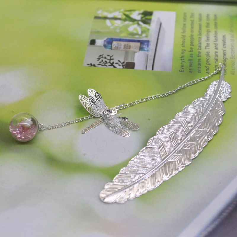 실버 깃털 + 잠자리 + 핑크 다이아몬드 화이트 플라워