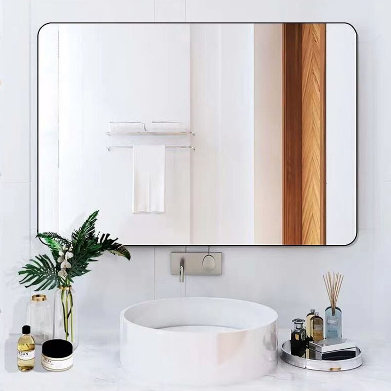 Espejo de baño de pared de ángulo recto simple marco de aleación de aluminio inodoro sin perforaciones