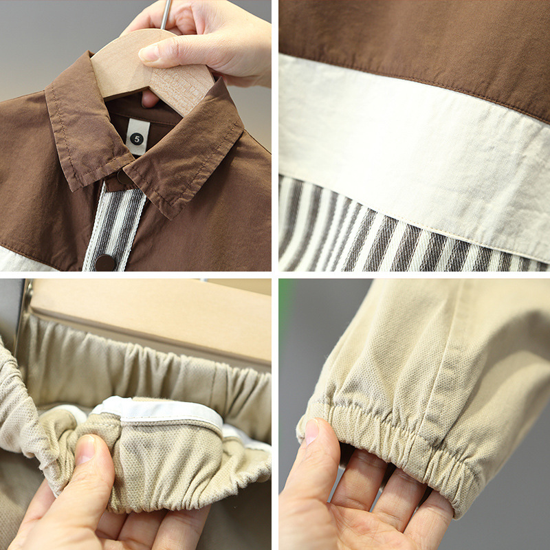 6145 Traje de primavera para niños 2025 nuevo estilo fresco y guapo chaqueta de camisa coreana para niños traje de primavera y otoño para bebés de tres piezas