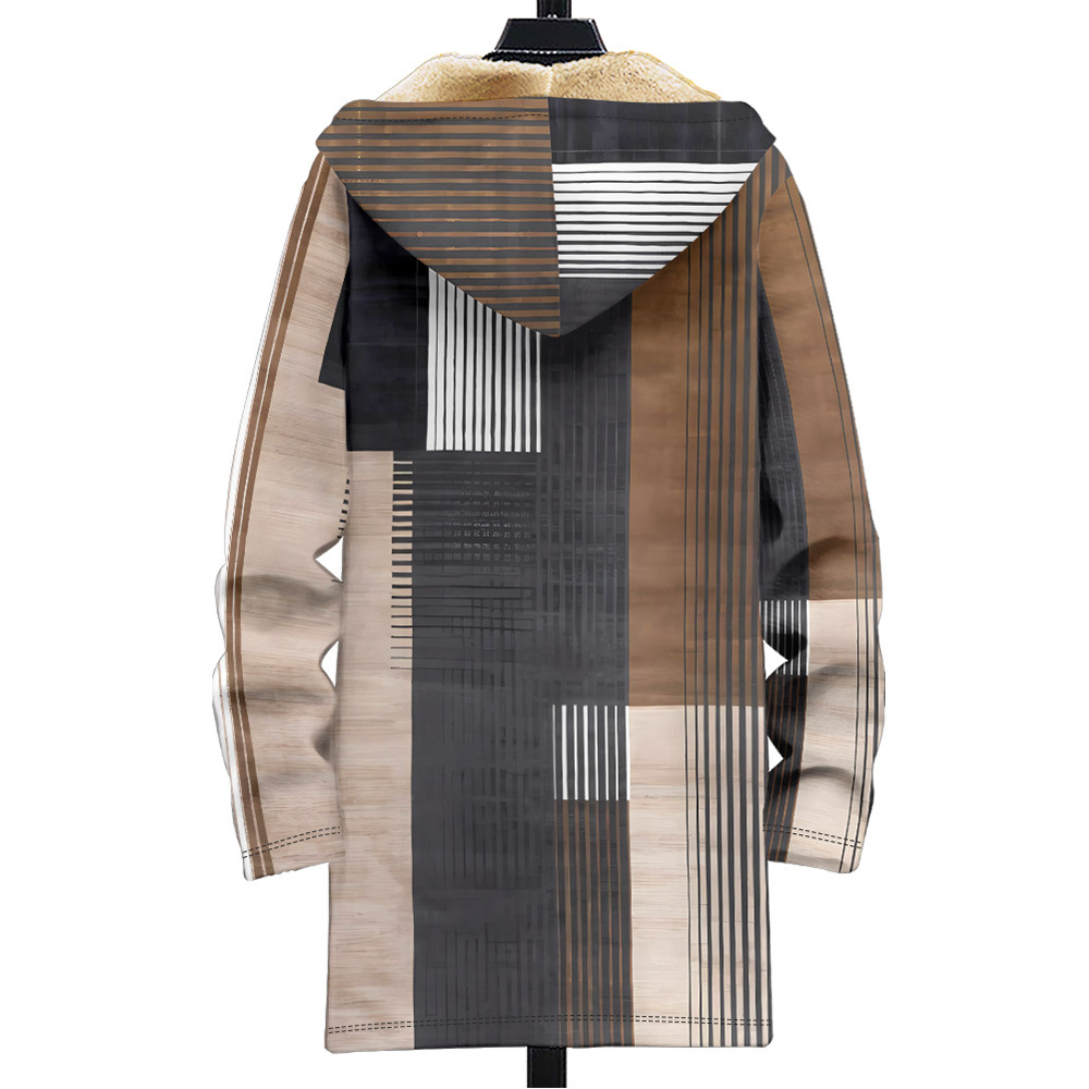 Cotton jacket outdoor zipper multi pattern British fleece 3D printed hooded cardigan pocket thickened_voghion.com