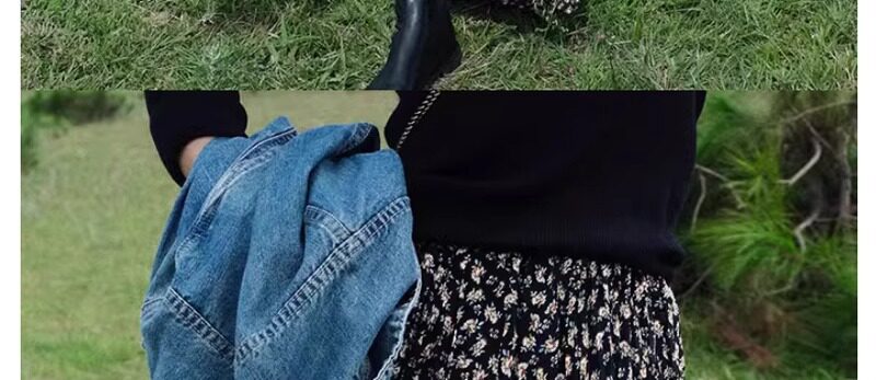 Áo khoác denim ngắn dáng rộng cổ polo cho nữ, dài tay, phong cách giản dị — Áo khoác bò dài tay, Màu nâu (trà nâu), màu xanh chi tiết 13