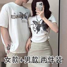 情侣装夏季短袖女好看新款长短款上衣服ins潮流宽松t恤宽松型圆领