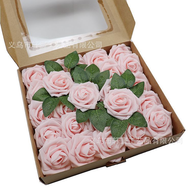Caja de regalo de flor artificial transfronteriza espuma PE Rosa flor artificial con varilla 25 decoración de la boda regalo del Día de San Valentín