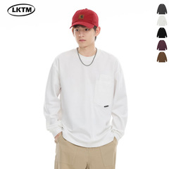 LKTMメンズ # アメリカ重ポンド純色長袖tシャツ男性秋潮牌デザイン感ゆるい丸首半袖上着