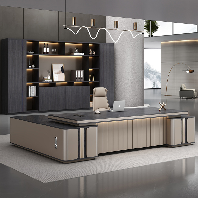Light Luxury Double Cabinet Boss Table Office Table and Chair Combination Simple Modern President Table Chief Desk Office Furniture