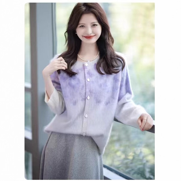 New Raccoon Velvet Sweater | Mountain Original Print Early Autumn New Round Neck Cardigan for Women 2025 Autum New Style