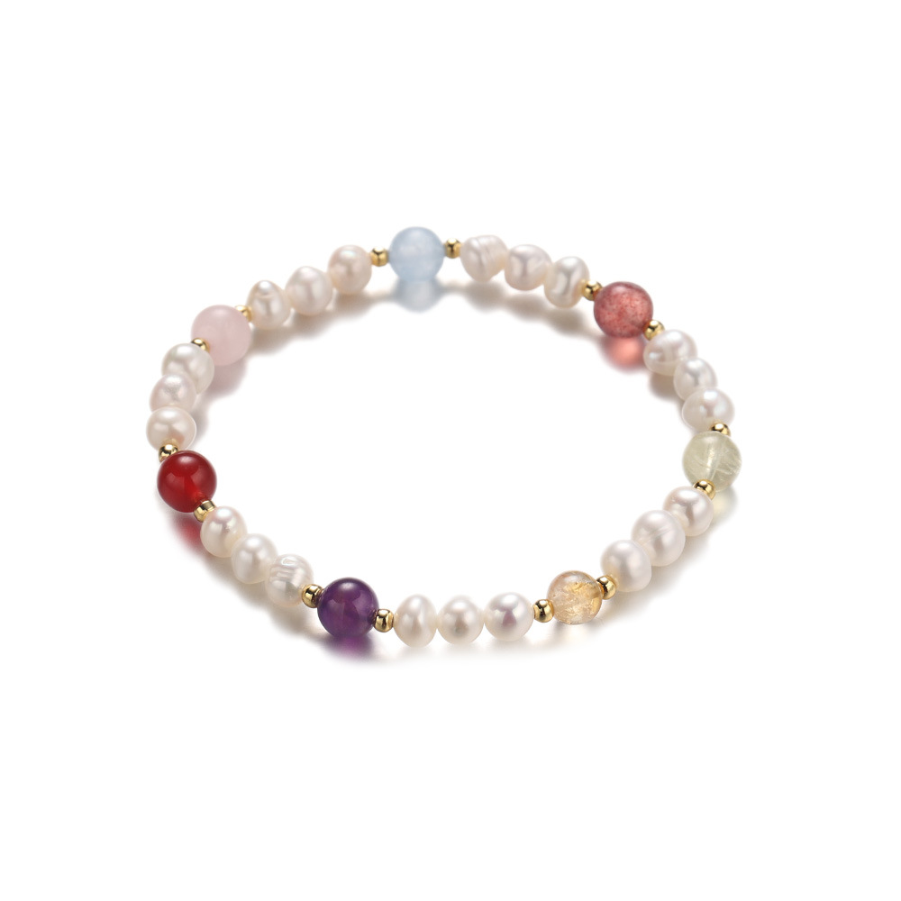 Joyas al por mayor agua dulce natural perla cristal blanco pulseras de moda colorido cristal amarillo nuevo joyas de mano china