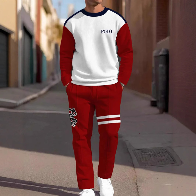 Round Neck Tech Print Sports Suit for Men, Long-Sleeved, Long-Pants, Loose Sweatshirt and Sweatpants, Casual Sportswear Set Round Neck Tech Print Sports Suit for Men, Long-Sleeved, Long-Pants, Loose Sweatshirt and Sweatpants, Casual Sportswear Set
