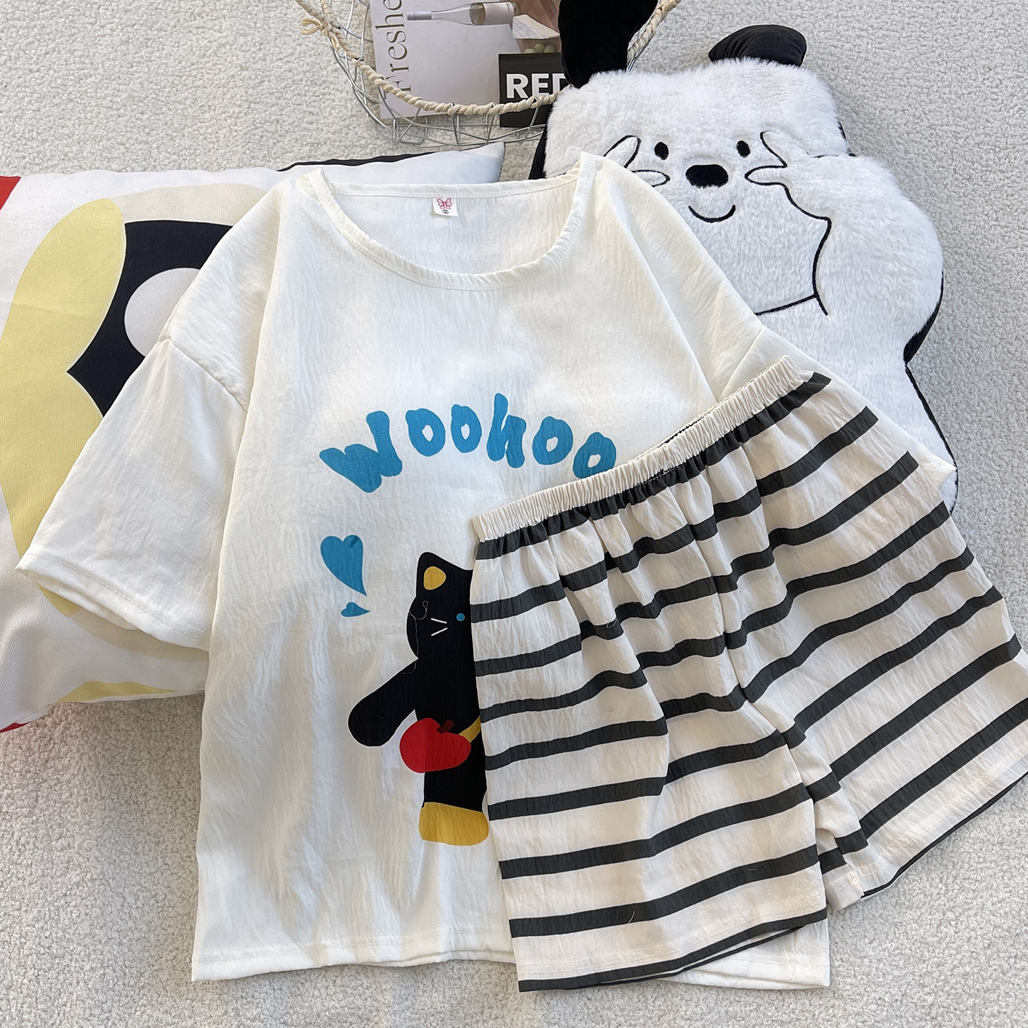 带胸垫睡衣女夏云朵棉家居服可外穿套装 特价款 非质量问题不退换