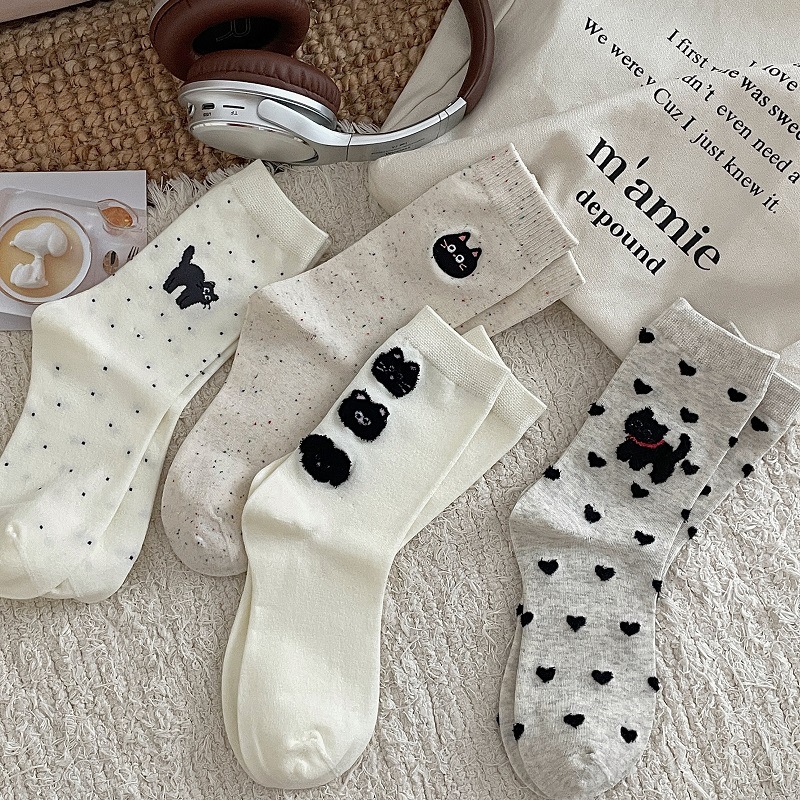 Calcetines de gato para mujer, diseño con hilo fino, amor en relieve, suaves y sin costuras.