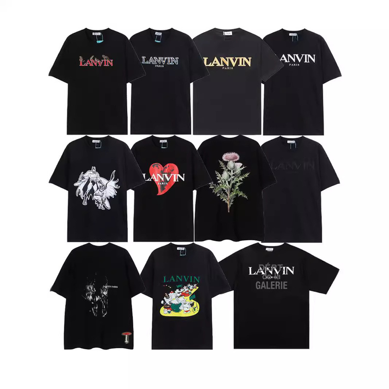 European and American Cross-Border Gallery Dept Collaboration with Lanvin Letter Pattern Print Couple's Short-Sleeve T-Shirt Trendy