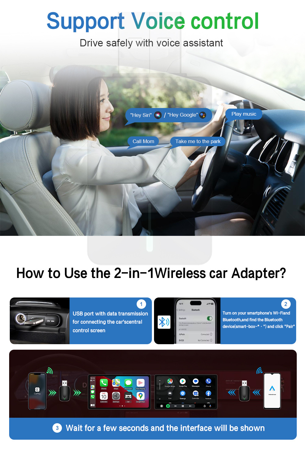 Cross-Border Wireless Carplay/Android Auto Box Suitable for Original Car Wired-To-Wireless Adapters