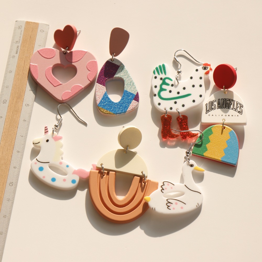 18g Weight Alloy Ear Needle Material Drop Earrings Classification Cute Letter Heart Shape Duck Soft Clay Women'S Drop Earrings