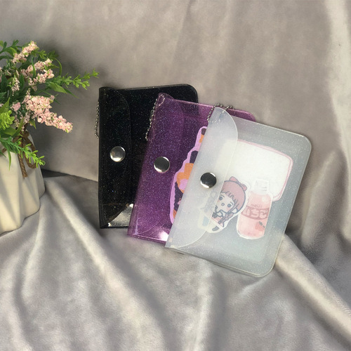 Korean ins simple transparent card holder colorful girly heart glitter coin purse portable small bag PVC card holder can be hung
