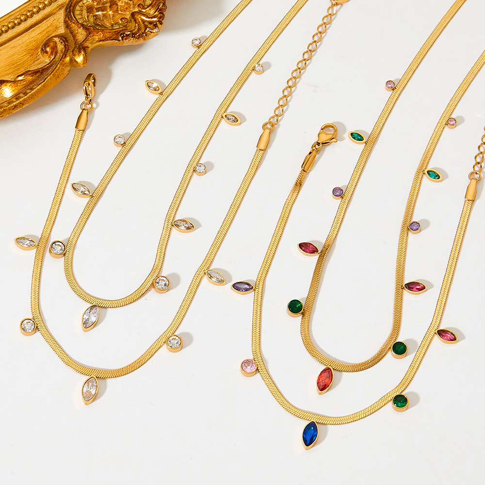 Simple Style Round Stainless Steel Titanium Steel Plating Inlay Zircon Anklet Necklace