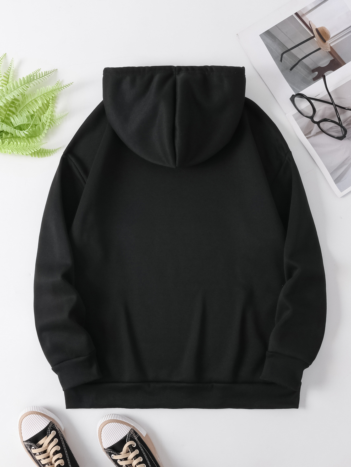 European Size Letter Print Kangaroo Pocket Hoodie, Casual Long Sleeve Drawstring Hooded Sweatshirt, Women_voghion.com
