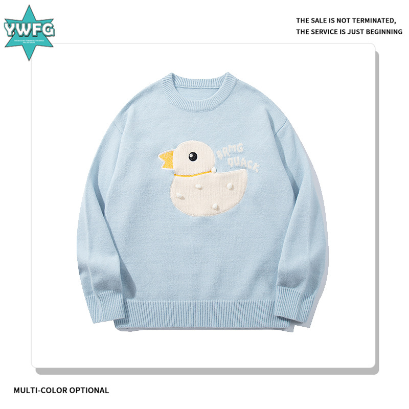 YWFG ropa de mujer americana retro lindo pato de dibujos animados 2024 Año Nuevo otoño dulce cuello redondo manga larga suéter de punto