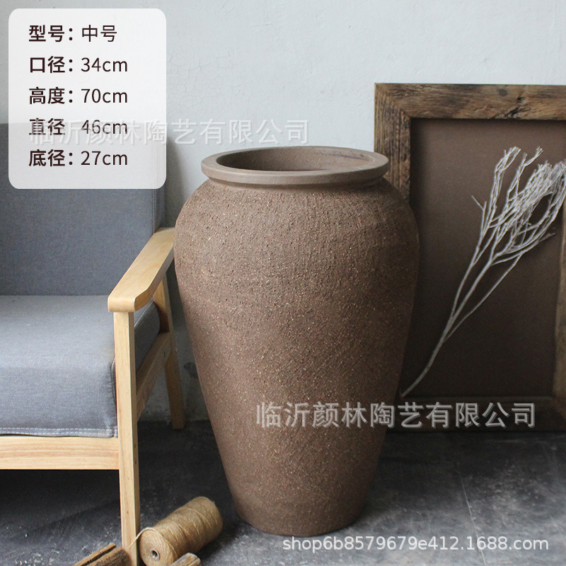 Gran vasija de cerámica de cerámica china gran vasija de cerámica de suelo vintage gran vasija simple vasija de alta vasija paisaje vasija