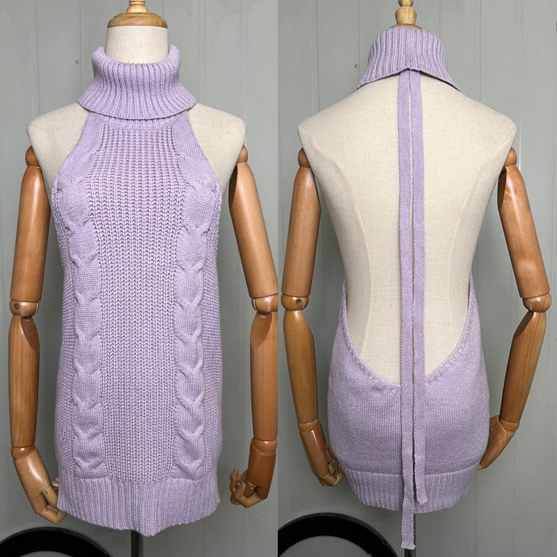 European and American Sexy Underwear Women's Uniform Tempting Moe New Girl Backless Worker Star-Sense High Neck Knitted Sweater Foreign Trade European and American Sexy Underwear Women's Uniform Tempting Moe New Girl Backless Worker Star-Sense High Neck Knitted Sweater Foreign Trade
