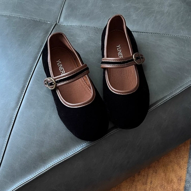 Детская Осенняя универсальная бархатная обувь на липучке для детского сада, осенняя одинарная обувь для девочек, весна и осень, обувь в западном стиле с мягкой подошвой 1