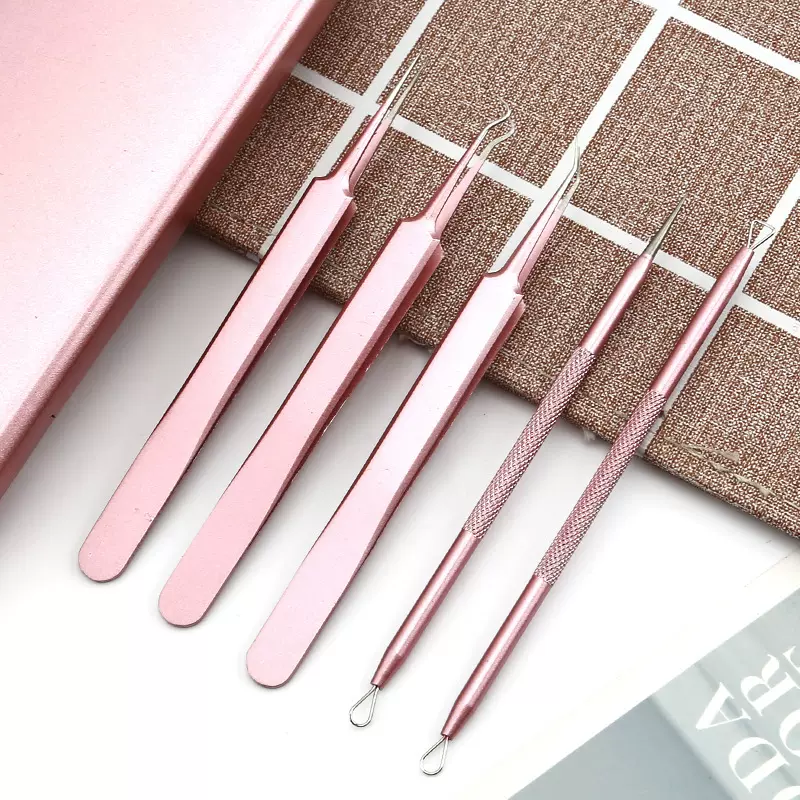 去黑头暗疮粉刺工具 不锈钢粉刺夹 暗疮针粉刺套装5件套、