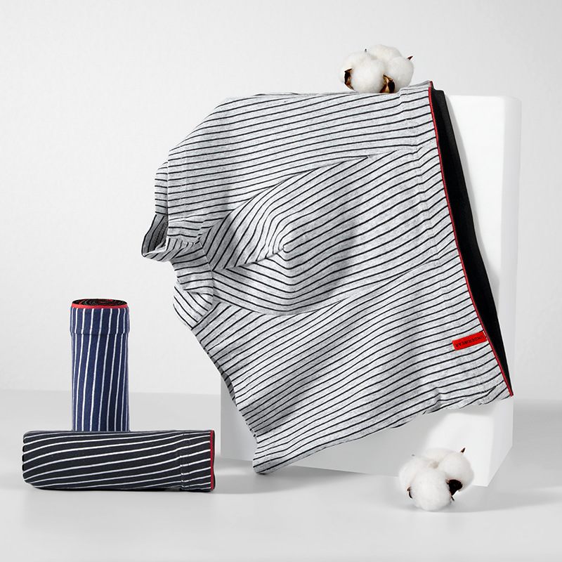 Fábrica de suministro de algodón para hombre calzoncillos de grafeno entrepierna antibacteriana ventilación cintura media de moda rayas pantalones