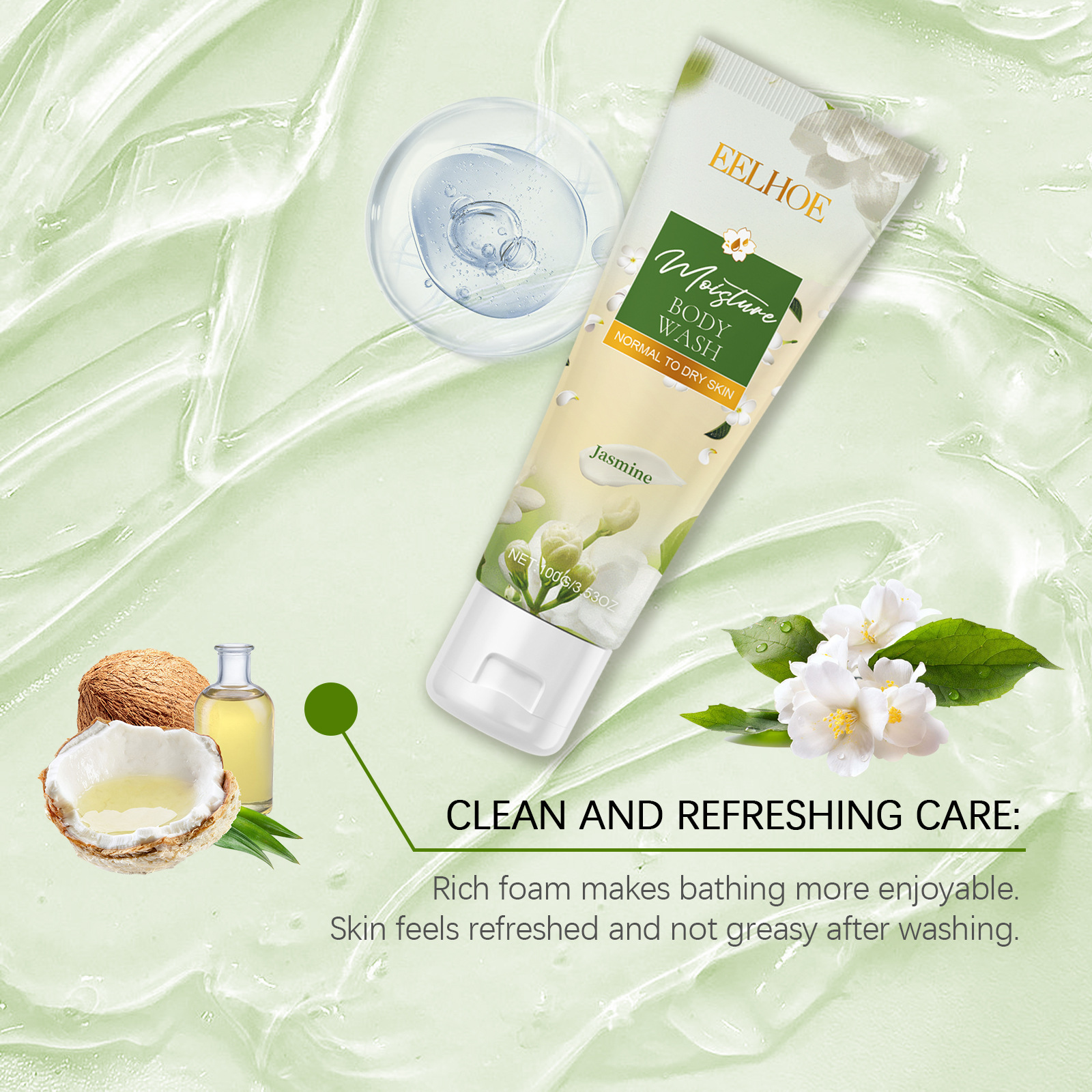 Jasmine hidratantni pomlađujući gel za tuširanje, nježno čišćenje kože tijela, glatki hidratantni mirisni gel za tuširanje_voghion.com