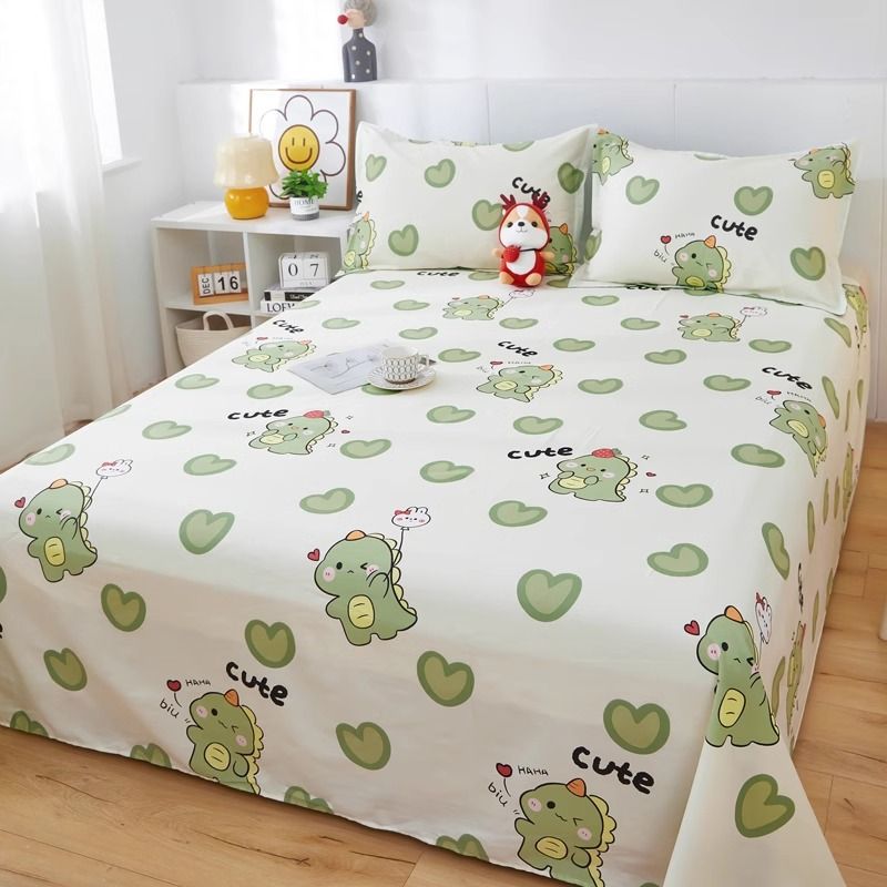 Sábanas de algodón de una sola pieza de algodón 100 dormitorio de estudiantes cama individual para niños funda de almohada individual de dos piezas de dibujos animados lindos
