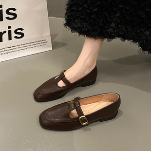 Flat Square-Toed British Style Women's Leather Shoes 2025 Spring and Summer Black Single Shoes Fashion Mary Jane Shoes Loafers Breathable
