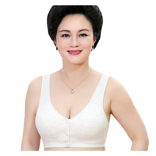 Cotton large size bra for middle-aged and elderly people, sports sleep nursing bra, wire-free front buckle vest-style mother's underwear