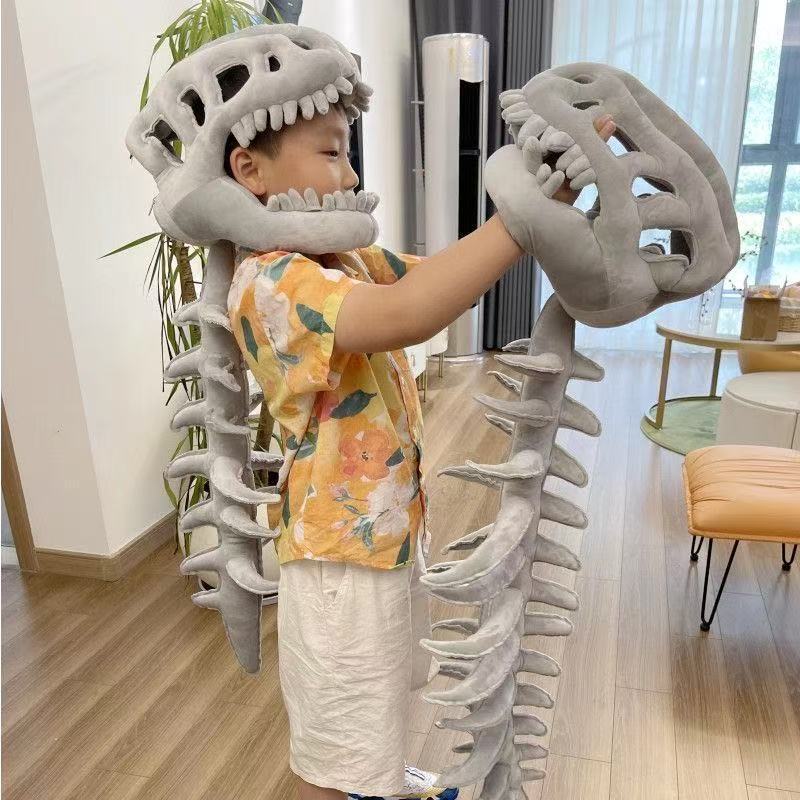 鹿晗同款恐龙骨架头套搞怪装扮毛绒玩具cosplay恐龙外骨骼帽子骨|undefined
