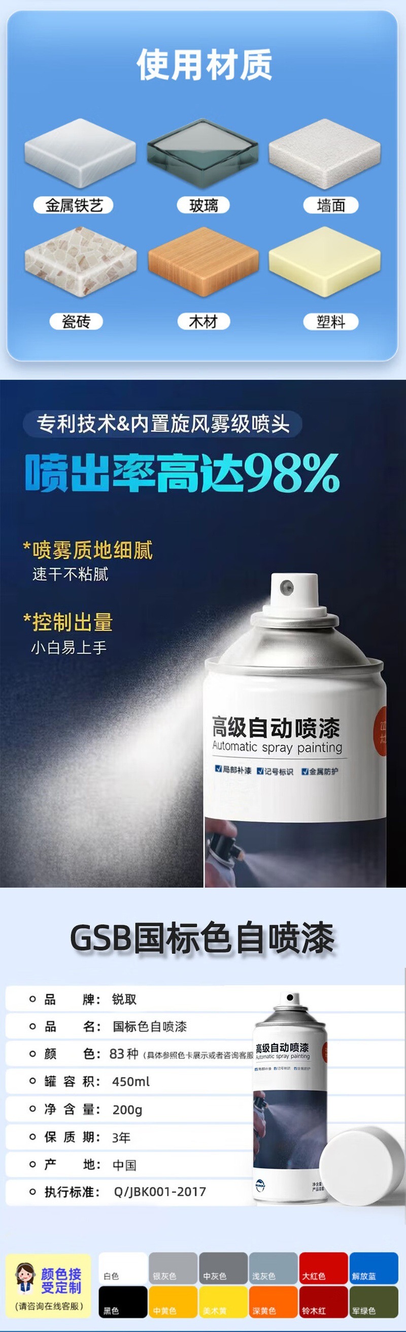 Ruiqi spray paint, 450ml, R05 orange-red, for mechanical and electrical repairs, rust prevention, and car repair