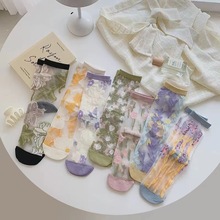 夏季水晶丝袜女韩版日系JK透明中筒玻璃丝袜超薄卡丝长筒堆堆袜女