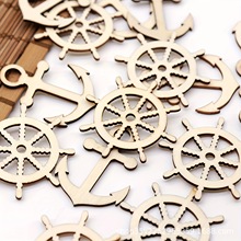厂家直销木制激光切割船舵各类创意木片儿童DIY环保速卖通跨境装