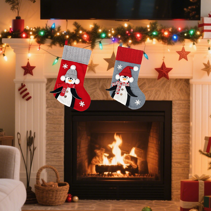 クロスボーダー新しいクリスマスソックスグレー立体クリスマスペンギンソックス装飾クリスマス子供の装飾靴下ギフトバッグ|undefined