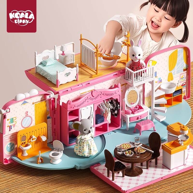 Koala Diary Storage Deformed RV Bus School Bus Doll House DIY Children Play House Girl Toys Cross Border