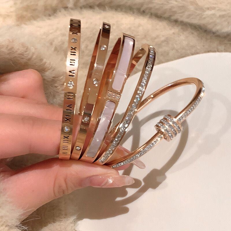 Rose Gold Small Waist Zircon Titanium Steel Bracelet Women's Light Luxury Niche Fashion Bracelet Bracelet High-End Bracelet Bracelet