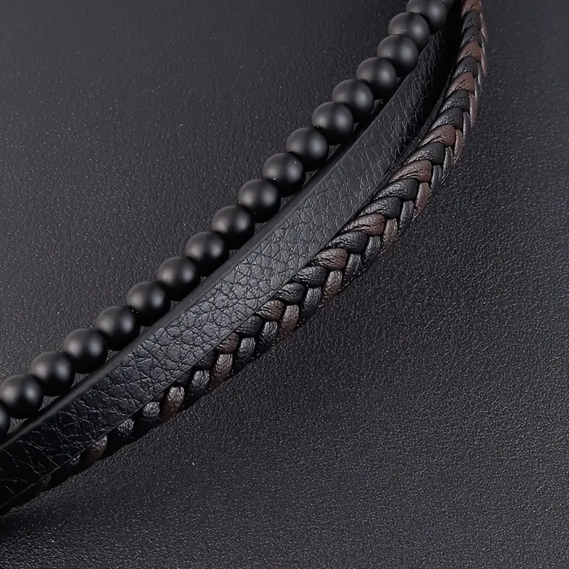 Hot-Selling Natural Volcanic Stone Multi-Layer Men's Leather Woven Bracelet Manufacturer Wholesale_voghion.com