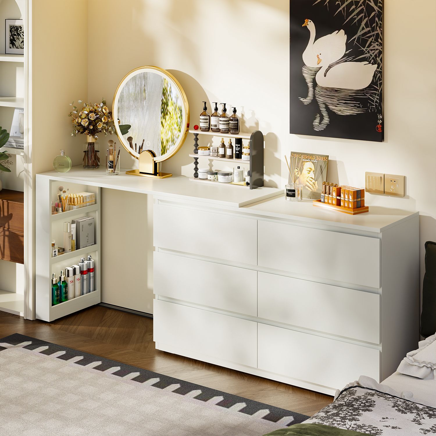 Ultra-Thin and Extremely Narrow Dressing Table and Cupboard Integrated 40cm Modern Bedroom Simple Dressing Table Bedside Storage Side Cabinet