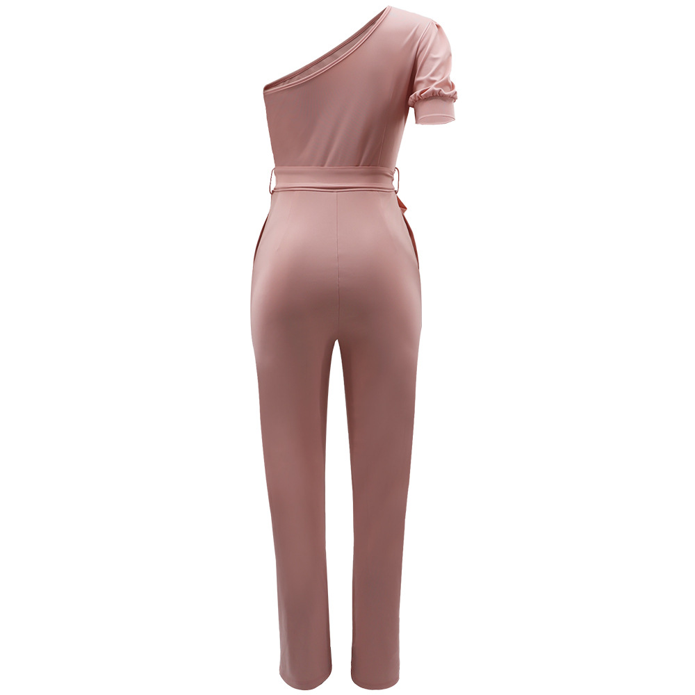 One Shoulder High Waist Backless Slim Tapered Trousers Women Jumpsuit 6 One Shoulder High Waist Backless Slim Tapered Trousers Women Jumpsuit