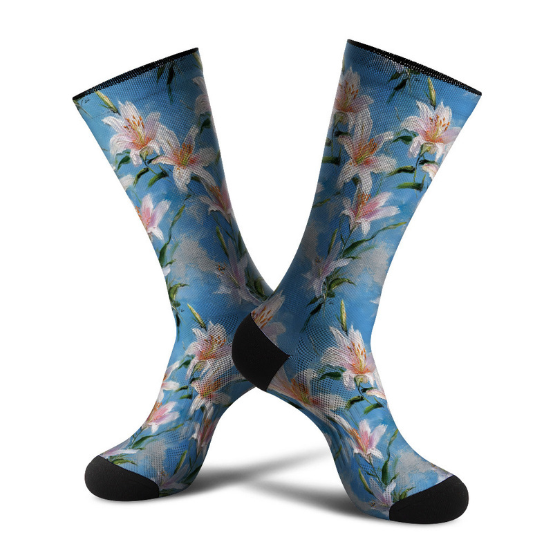 360 Seamless Digital Printing 3D Digital Printing Trendyy Socks Fresh Floral Style Stockings Full of Lilies 360 Seamless Digital Printing 3D Digital Printing Trendyy Socks Fresh Floral Style Stockings Full of Lilies