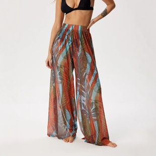 2025 New Russian European and American Amazon TEMU Sexy Explosive Women's High Waist Chiffon Casual Trousers