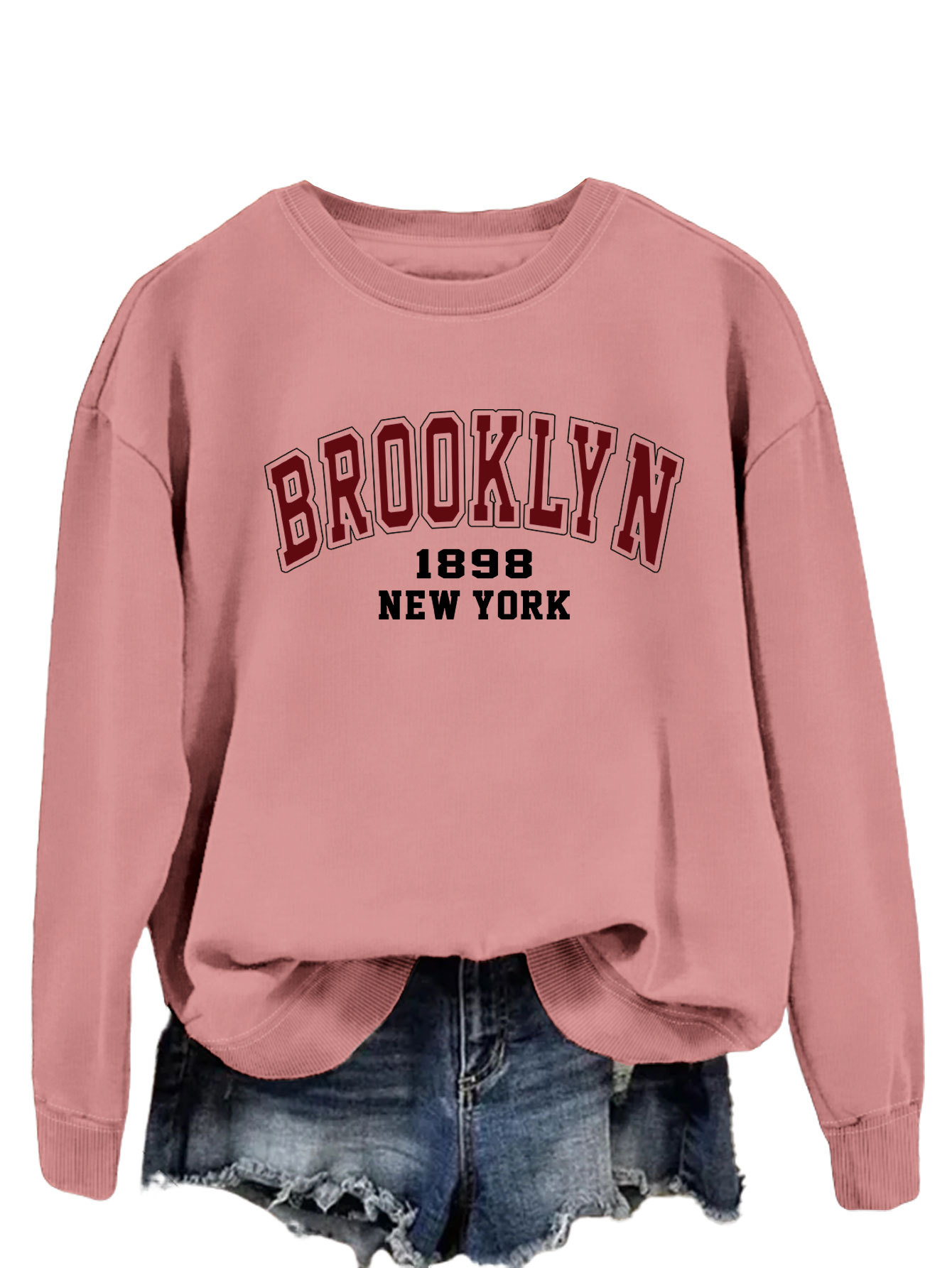 Brooklyn 1898 Nueva York Amazon Comercio exterior moda suelta superior eBay divertido impreso suéter