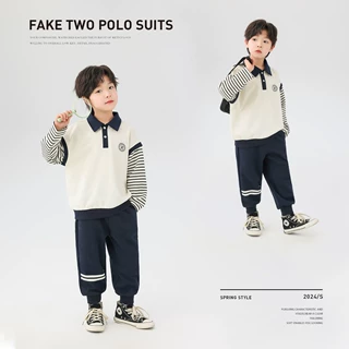 男童春秋装儿童套装2026春季新款男宝宝学院风polo套装帅气男孩衣