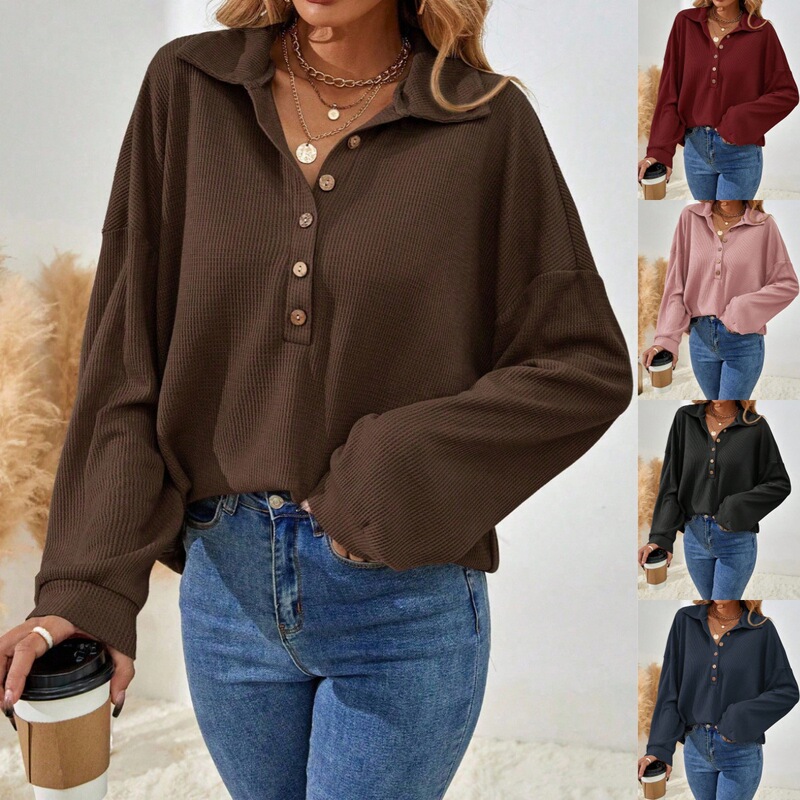 European and American Cross-Border Amazon 2025 Autumn and Winter New Fashionable and Elegant Pure Color Lapel Long-Sleeved Women's Casual Shirts European and American Cross-Border Amazon 2025 Autumn and Winter New Fashionable and Elegant Pure Color Lapel Long-Sleeved Women's Casual Shirts