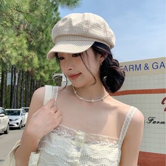 2025新款八角帽子女春夏街头百搭显脸小报童帽甜美文艺格子贝雷帽